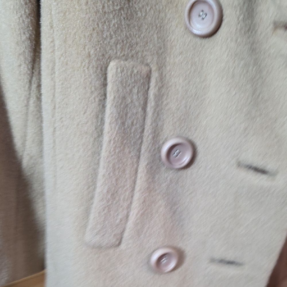 Vintage‎ 1960s Tan Wool Coat Faux Fur Collar Sz Small - Picture 4 of 7